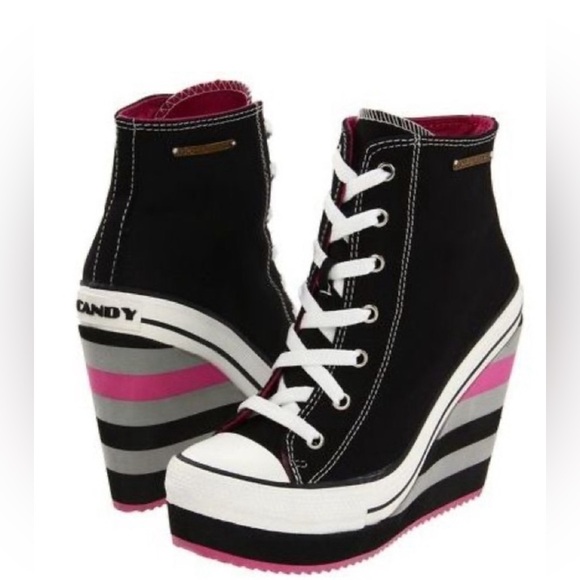 Rock & Candy Shoes - Rock & Candy| Goldluxe Wedge Platform Sneakers| Size 8|Black Pink White Gray